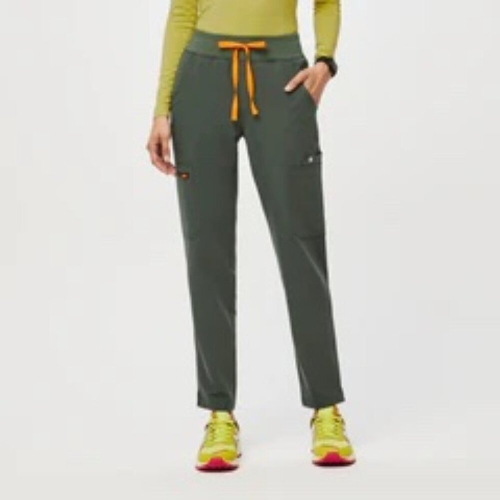 Figs High Waisted Yola Skinny Scrub Pants - Moss